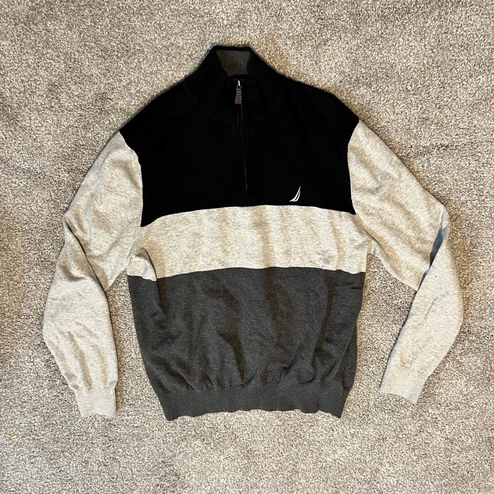Nautica color block half zip sweater black/grey. Size large